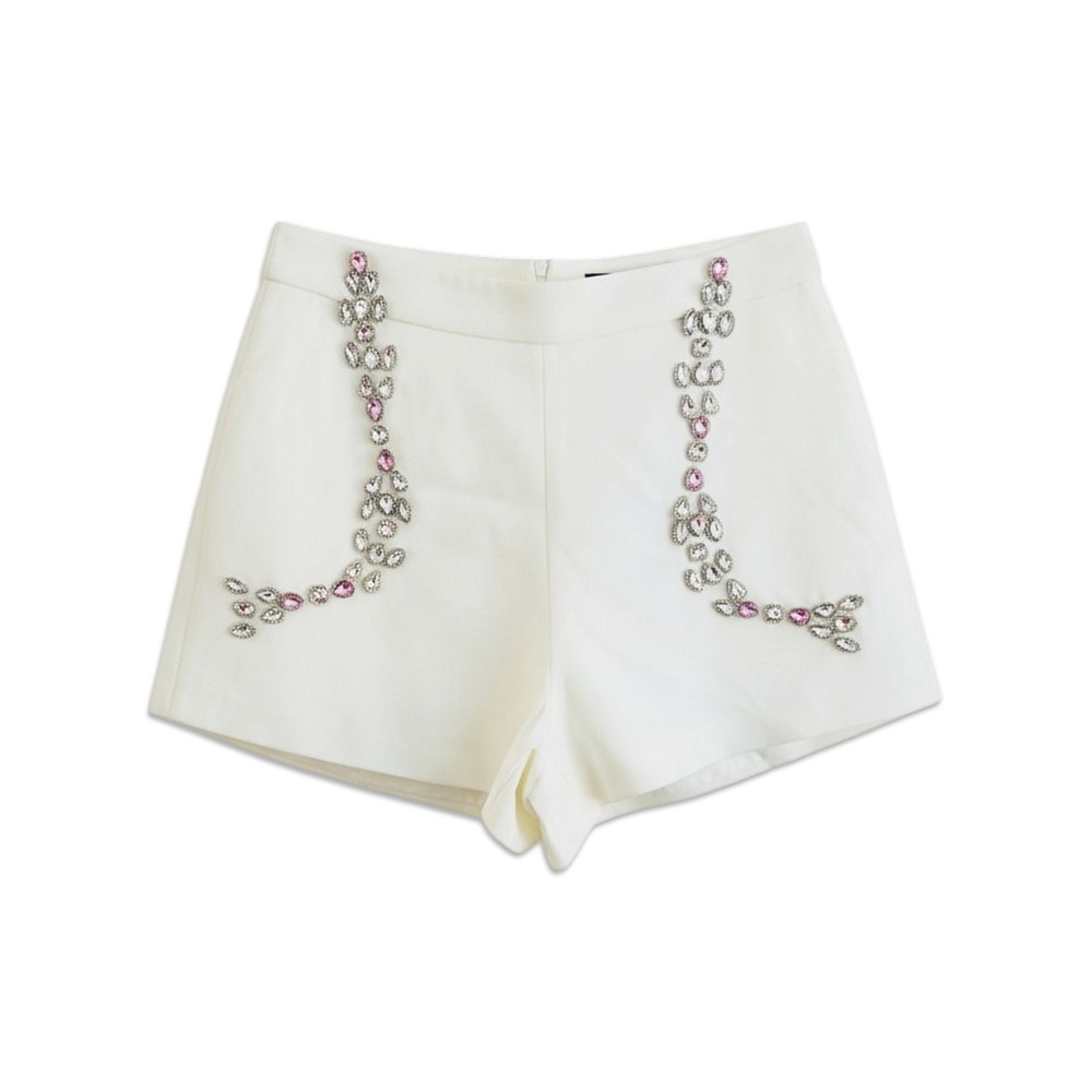 Beulah‎ Style Shorts Womens Medium Ivory Rhinestone Embellished High Waisted